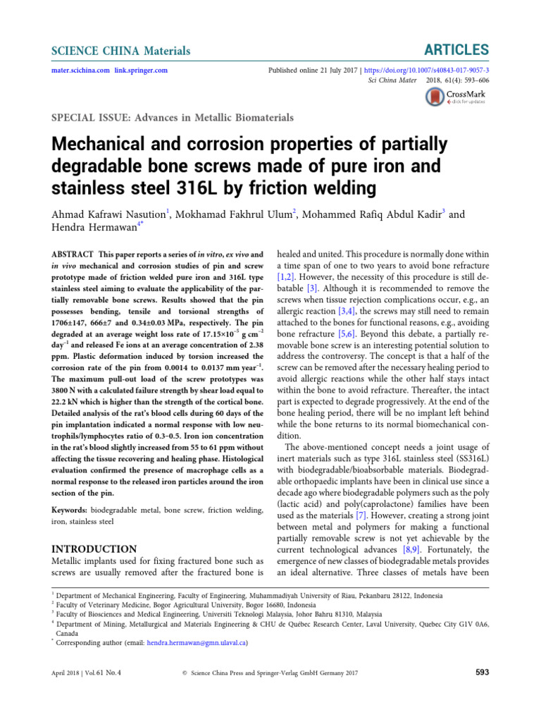 Mechanical Properties of Biodegradable Bone Screws | PDF | White Blood ...