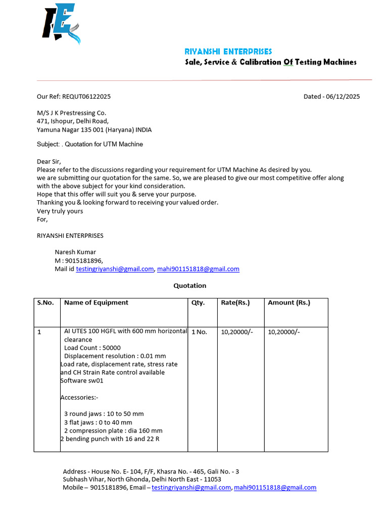 Quotation for UTM Machine Offer | PDF