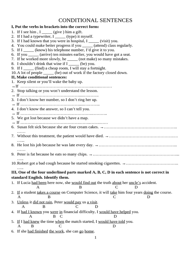 Conditional Sentences Practice Exercises | PDF