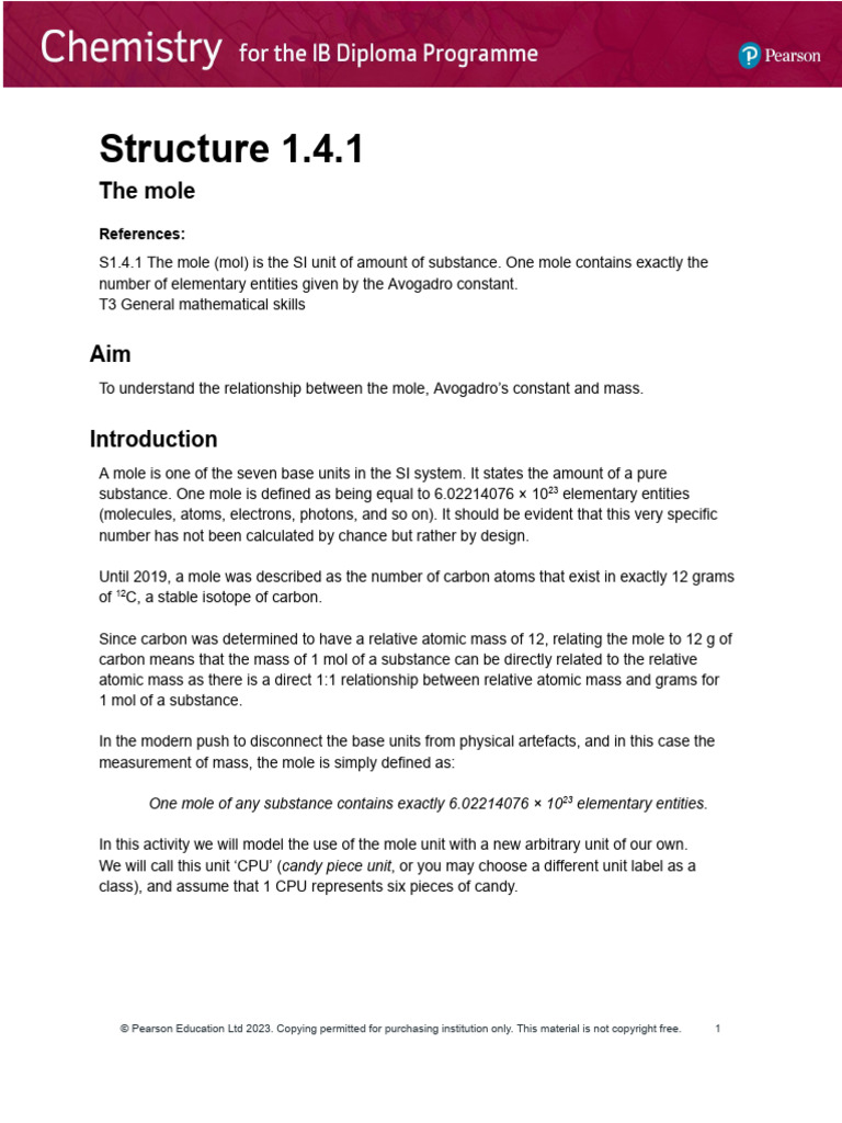 4A 1138427 Structure 1.4 The Mole | PDF | Mole (Unit) | Quantity