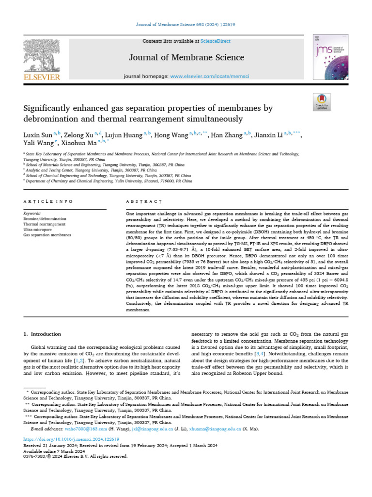 Enhanced Gas Separation Membranes via Debromination | PDF | Membrane ...