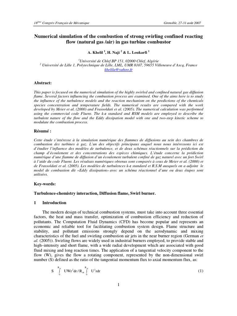 Numerical Simulation of Swirling Combustion | PDF | Fluid Dynamics ...