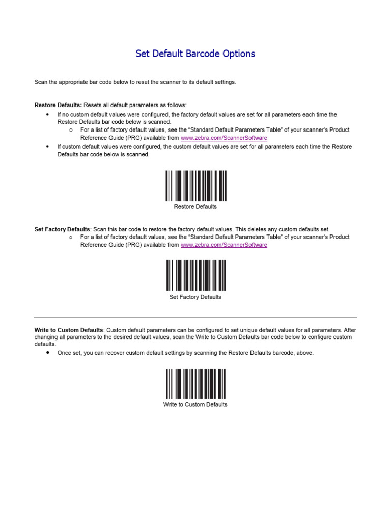 Default Barcode Scanner Settings Guide | PDF
