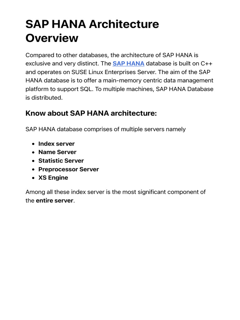 SAP HANA Architecture Overview | PDF | Database Transaction | Databases