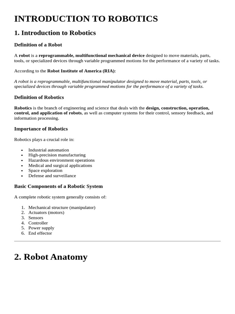 Introduction to Robotics Basics | PDF | Robotics | Robot