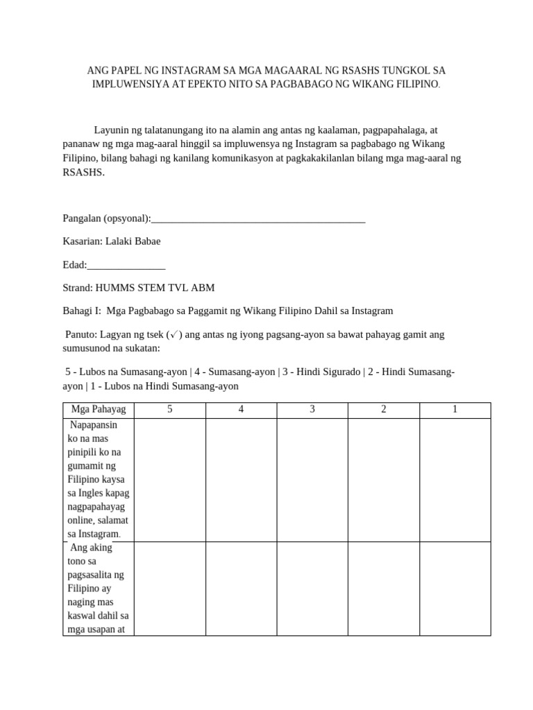 Talatanungan Pananaliksik | PDF