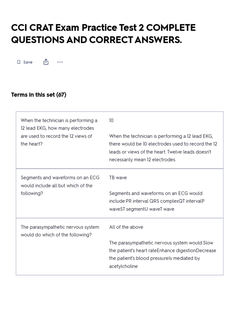 CCI CRAT Exam Practice Test 2 Answers | PDF | Electrocardiography | Heart
