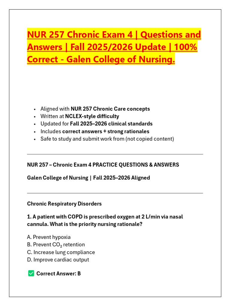NUR 257 Chronic Exam 4 Q&A Guide | PDF | Arthritis | Heart Failure