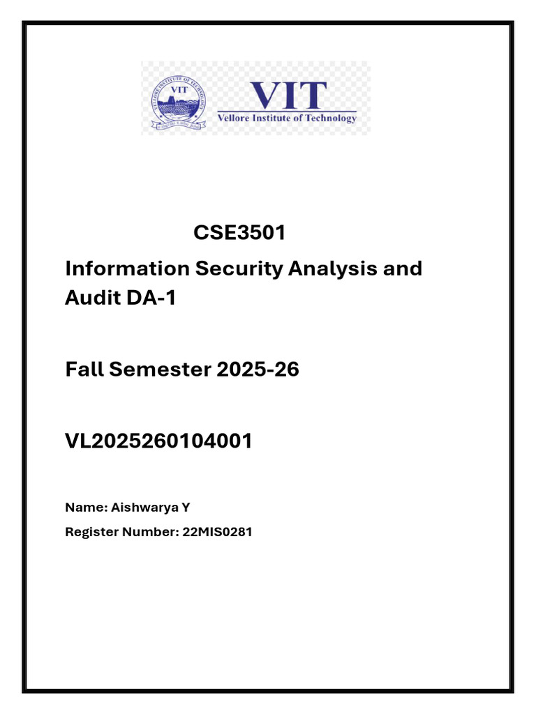 Information Security Analysis and Audit Submission 1 (7) | PDF ...