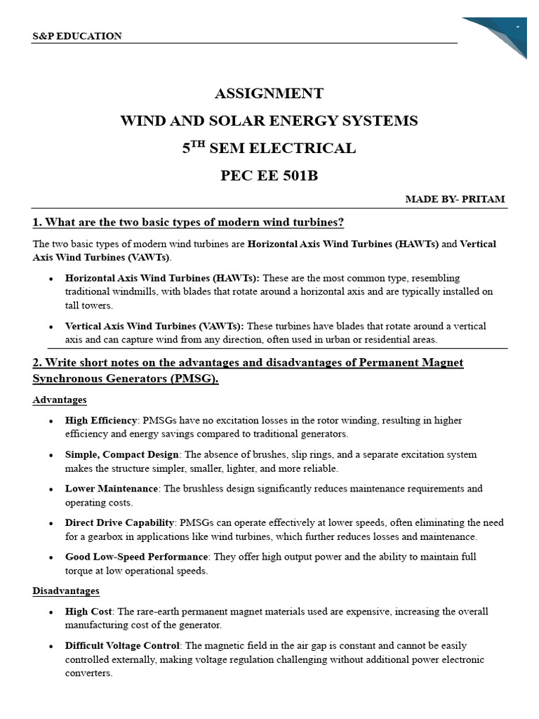 Wind and Solar Energy Systems Overview | PDF | Wind Turbine | Electric ...