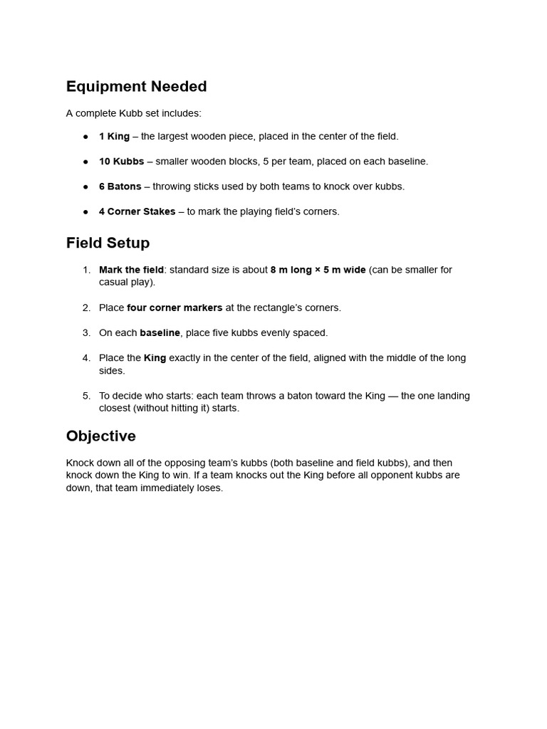 Kubb Game Setup and Rules Guide | PDF