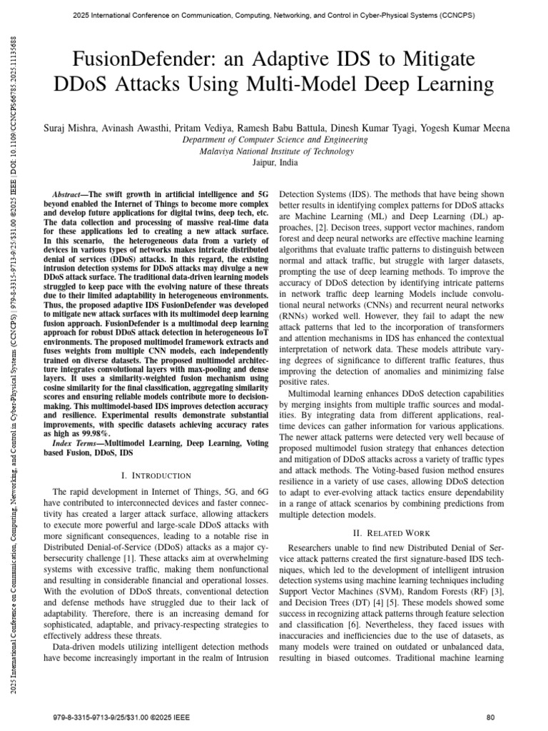 Adaptive IDS for DDoS Mitigation Using Deep Learning | PDF | Deep ...