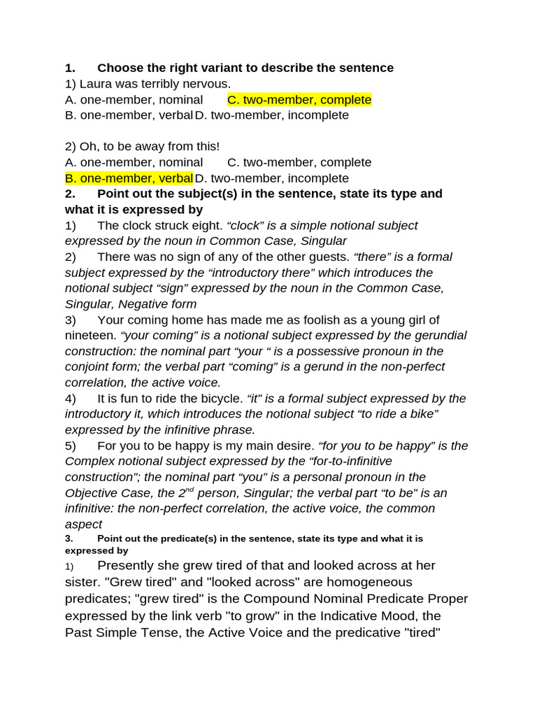 Sentence Structure Analysis Guide | PDF | Verb | Grammatical Tense