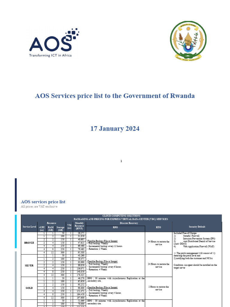 AOS Rwanda Cloud Services Pricing | PDF | Backup | Denial Of Service Attack