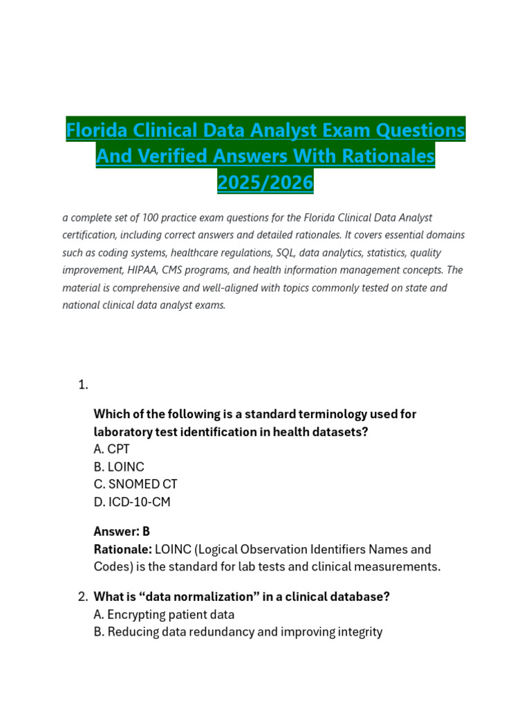 Florida Clinical Data Analyst Exam Prep | PDF | Data Analysis | Data