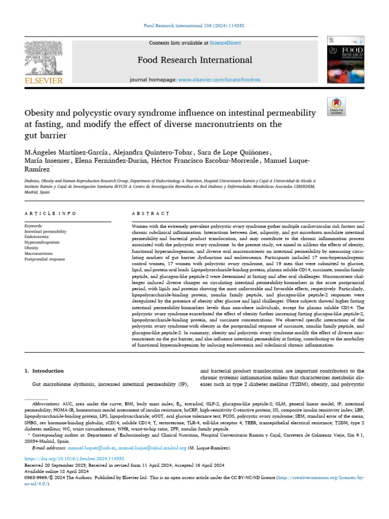 Obesity and Polycystic Ovary Syndrome Influence on Intestina 2024 Food ...