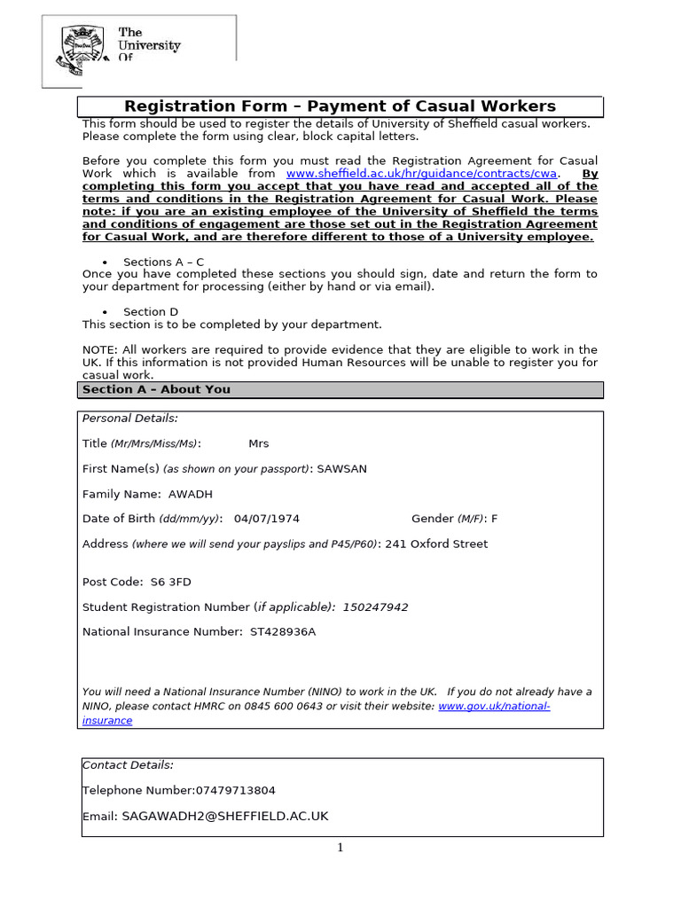 Casual Worker Registration Form | PDF | Disability | Mental Disorder