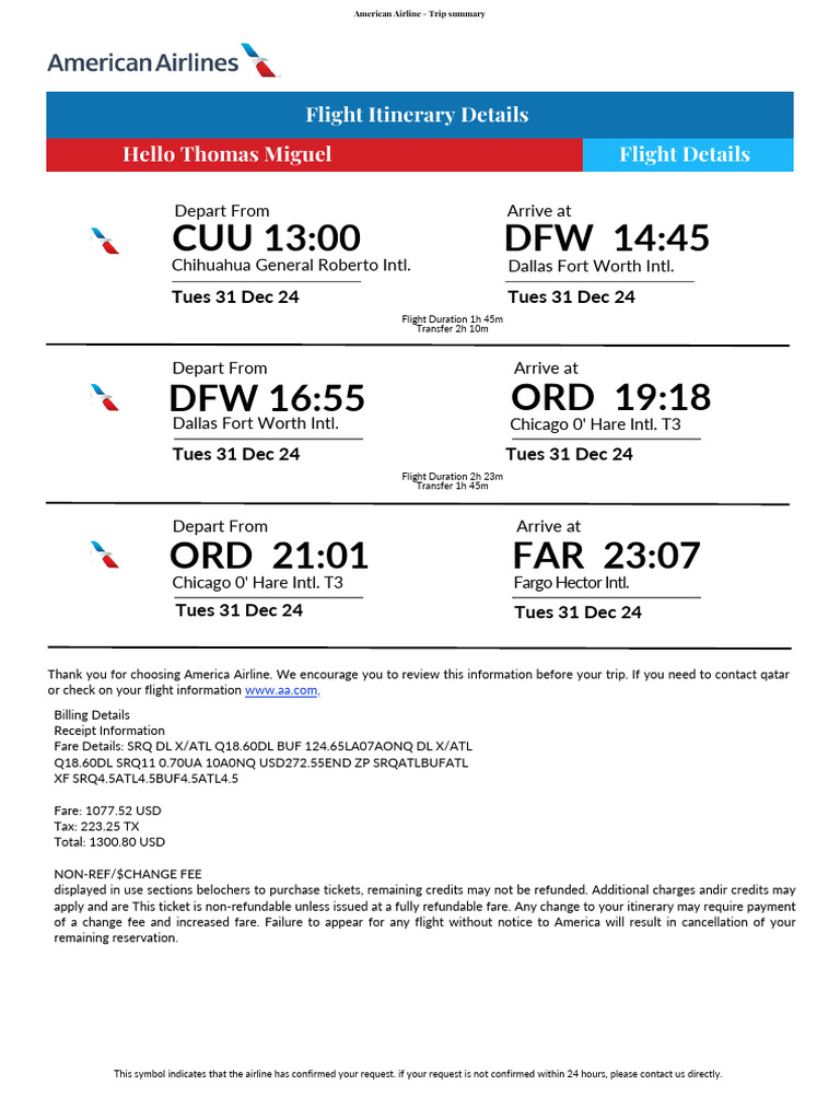 American Airlines Flight Itinerary | PDF | Airlines | Transport