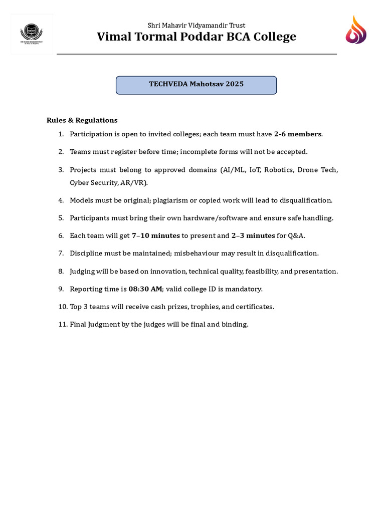 Techveda Mahotsav 2025 Rules & Guidelines | PDF