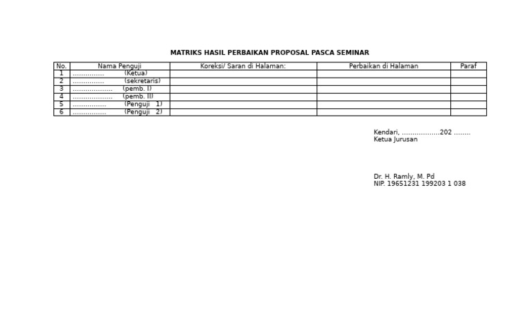 Matriks Perbaikan Proposal Seminar | PDF