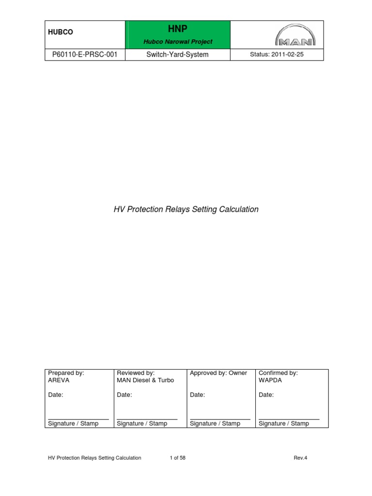 HV Protection Relays Setting Calculation Rev4 PDF Relay Transformer