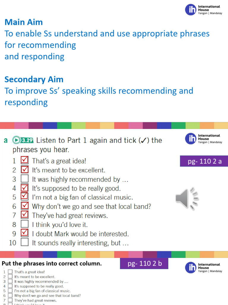 Main Aim: To Enable Ss Understand and Use Appropriate Phrases For ...
