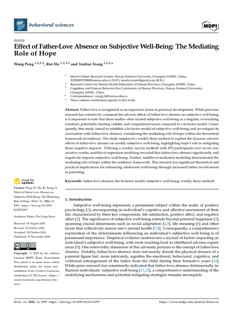 Father-Love Absence and Well-Being Impact | PDF | Well Being ...