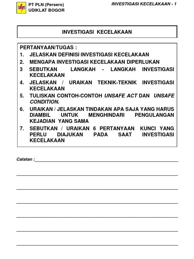 Contoh Laporan Investigasi Kecelakaan Kerja Nusagates