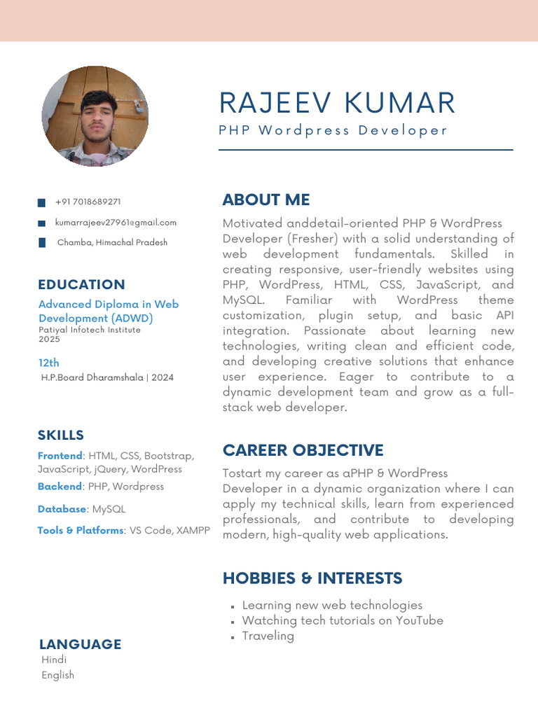 PHP & WordPress Developer Resume | PDF
