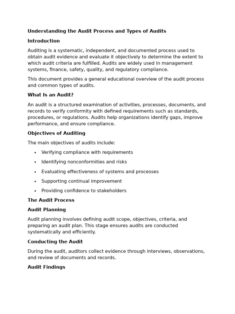 Overview of Audit Process & Types | PDF | Audit | Regulatory Compliance