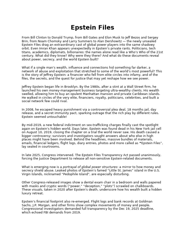 Unveiling the Epstein Files: Power & Secrecy | PDF