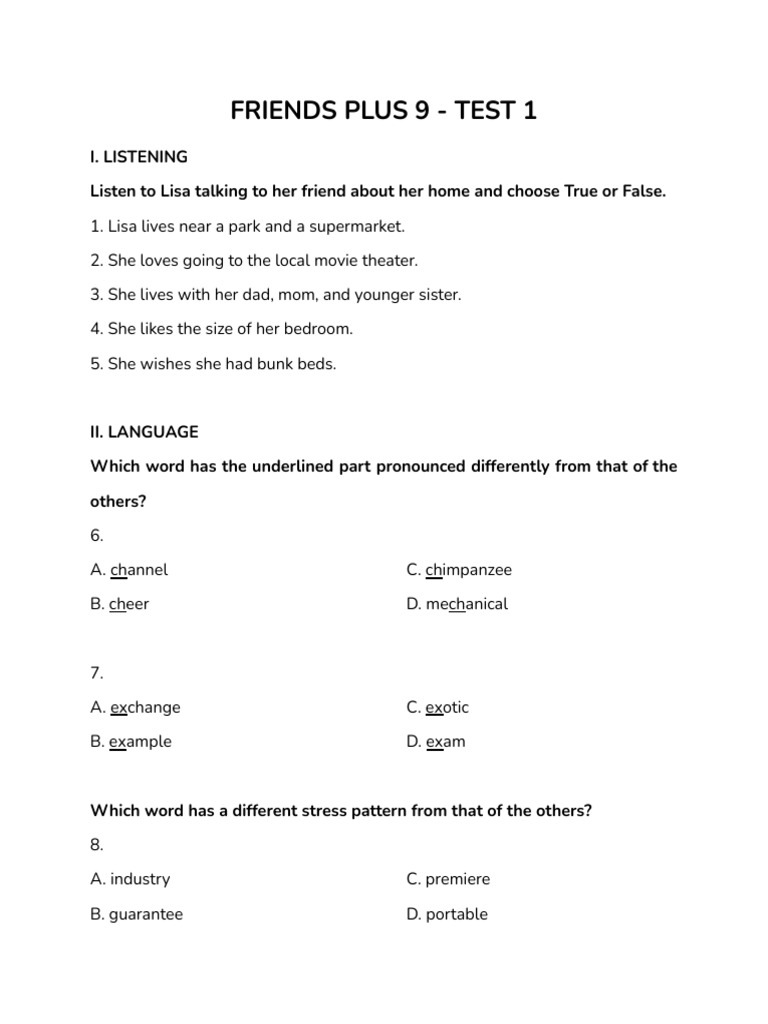 Friends Plus 9 - Test 1-2 - Will | PDF