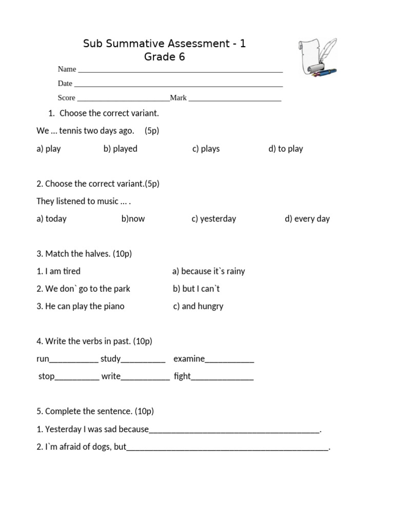 Summative 1 Grade 6- New Book 2022 (3) | PDF