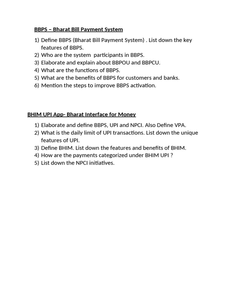 Overview of BBPS and BHIM UPI Systems | PDF