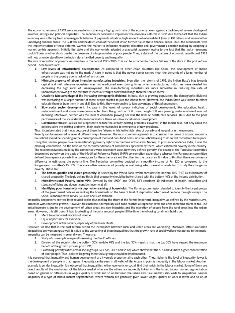Impact of 1991 Reforms on Poverty and Inequality | PDF | Economic ...