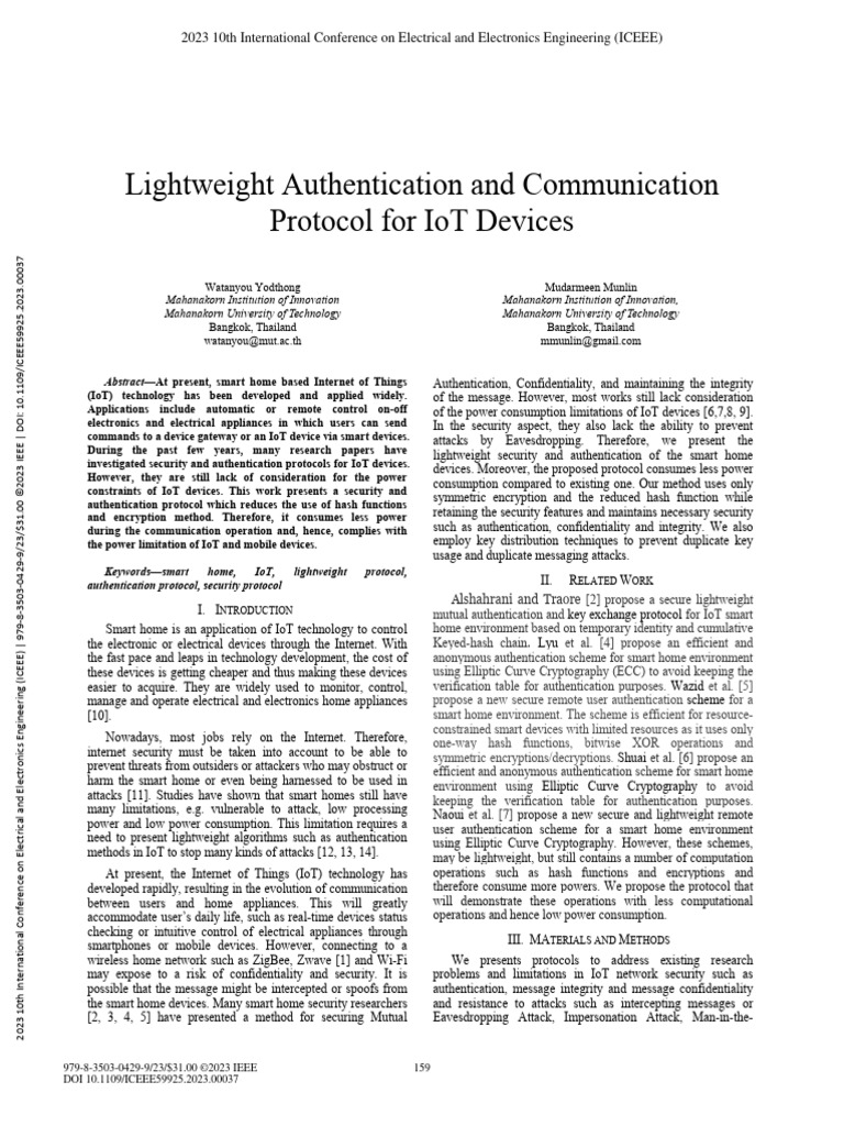 Lightweight IoT Authentication Protocol | PDF | Internet Of Things ...