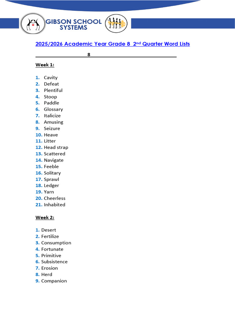 Grade 8 2nd Quarter Word Lists | PDF