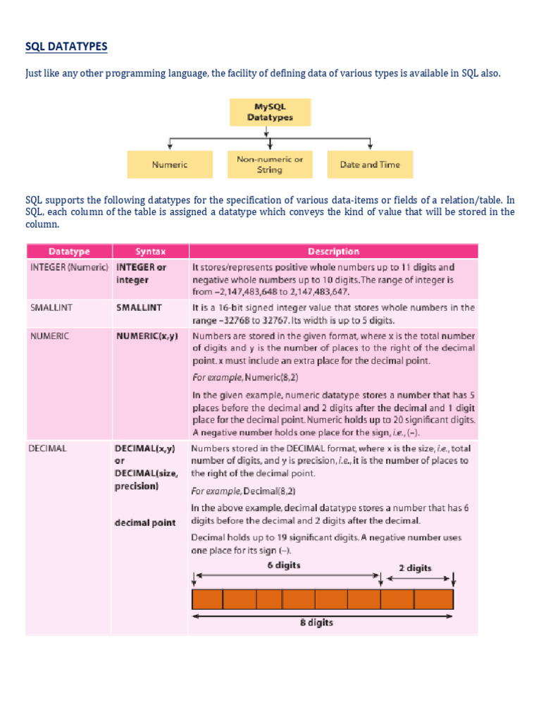 Class Xii Cs Mysql Day 8 SQL Datatypes | PDF