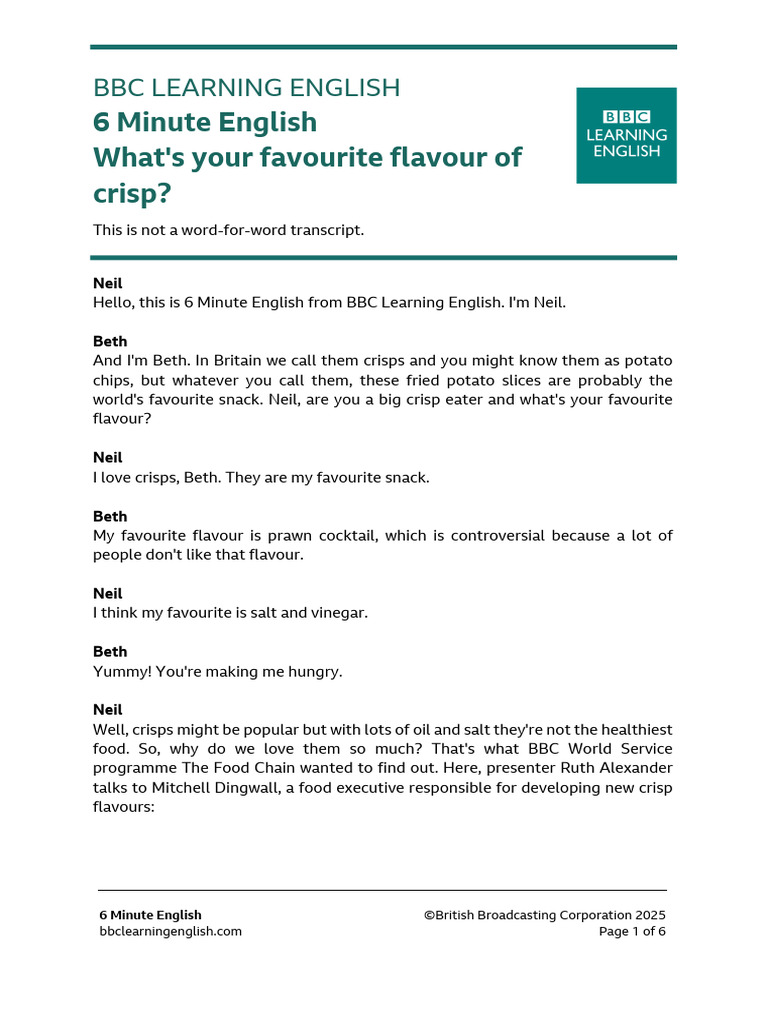 251204 6 Minute English Whats Your Favourite Flavour of Crisp ...
