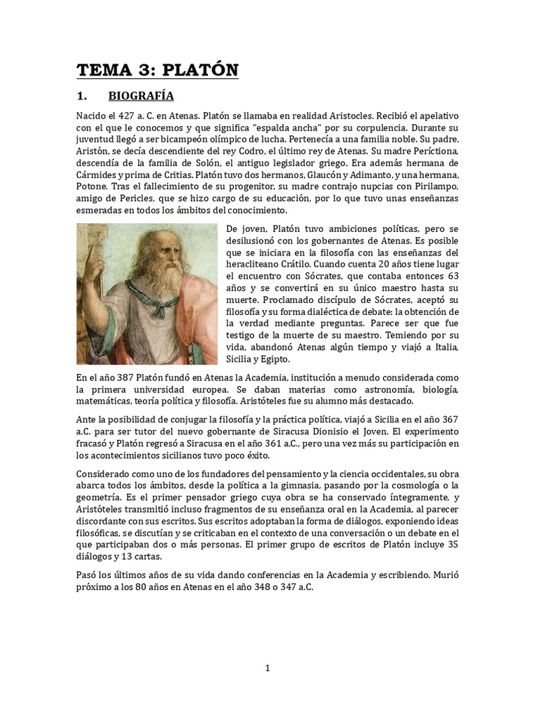 Biografía y Filosofía de Platón | PDF | Platón | Conocimiento