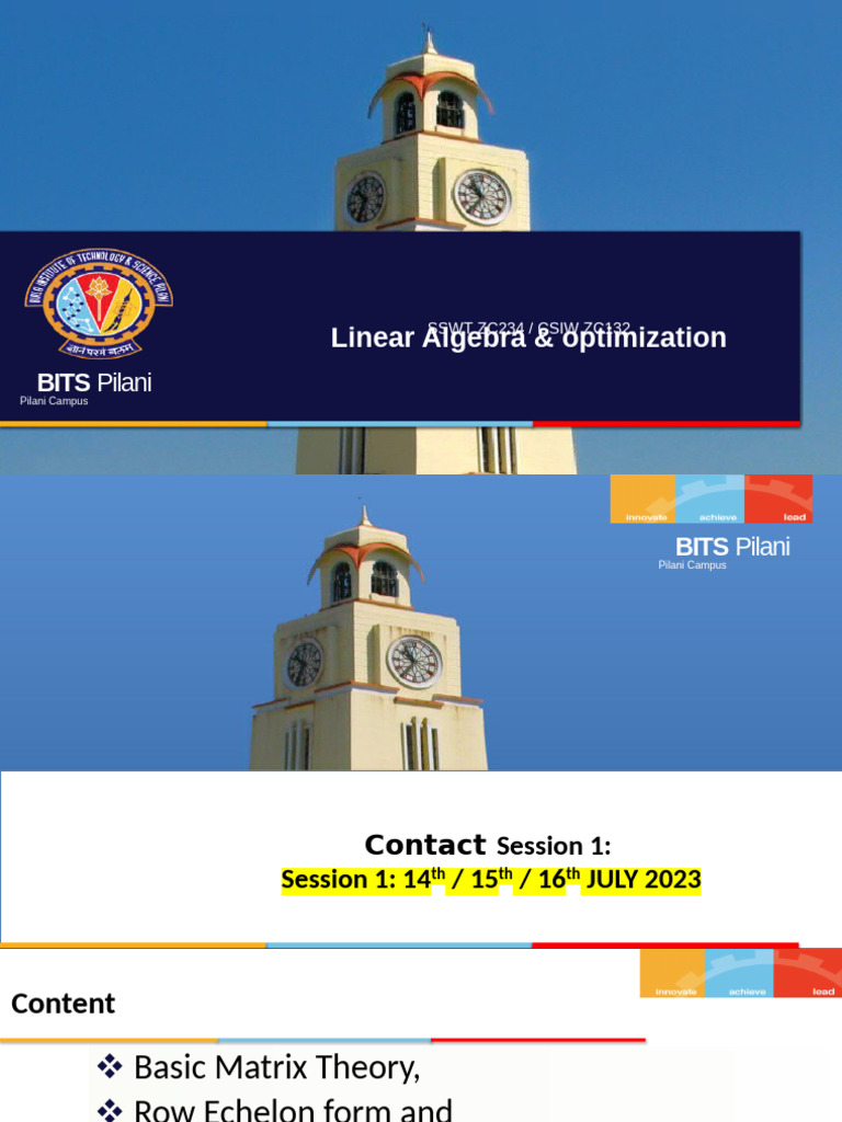 Linear Algebra & Optimization Course Guide | PDF | Matrix (Mathematics ...