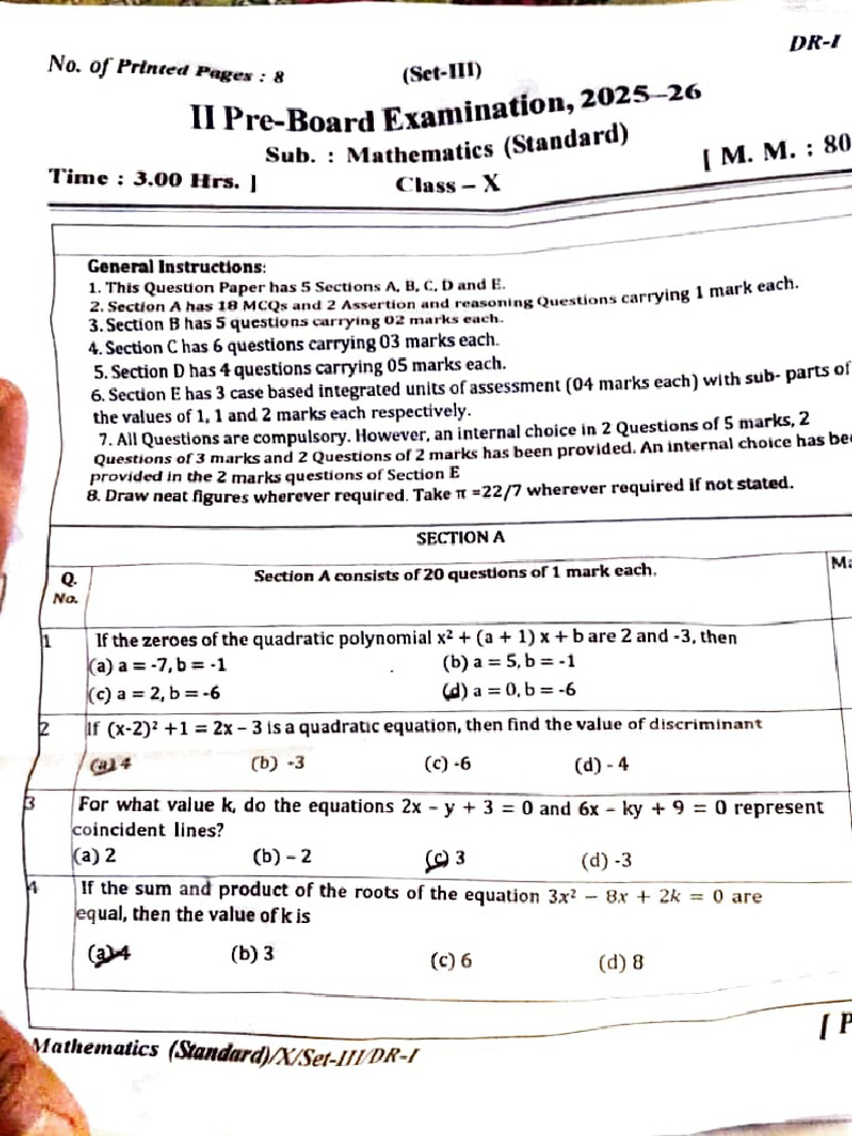 Preboard 2 Kvs Maths Standard 2025-26 | PDF
