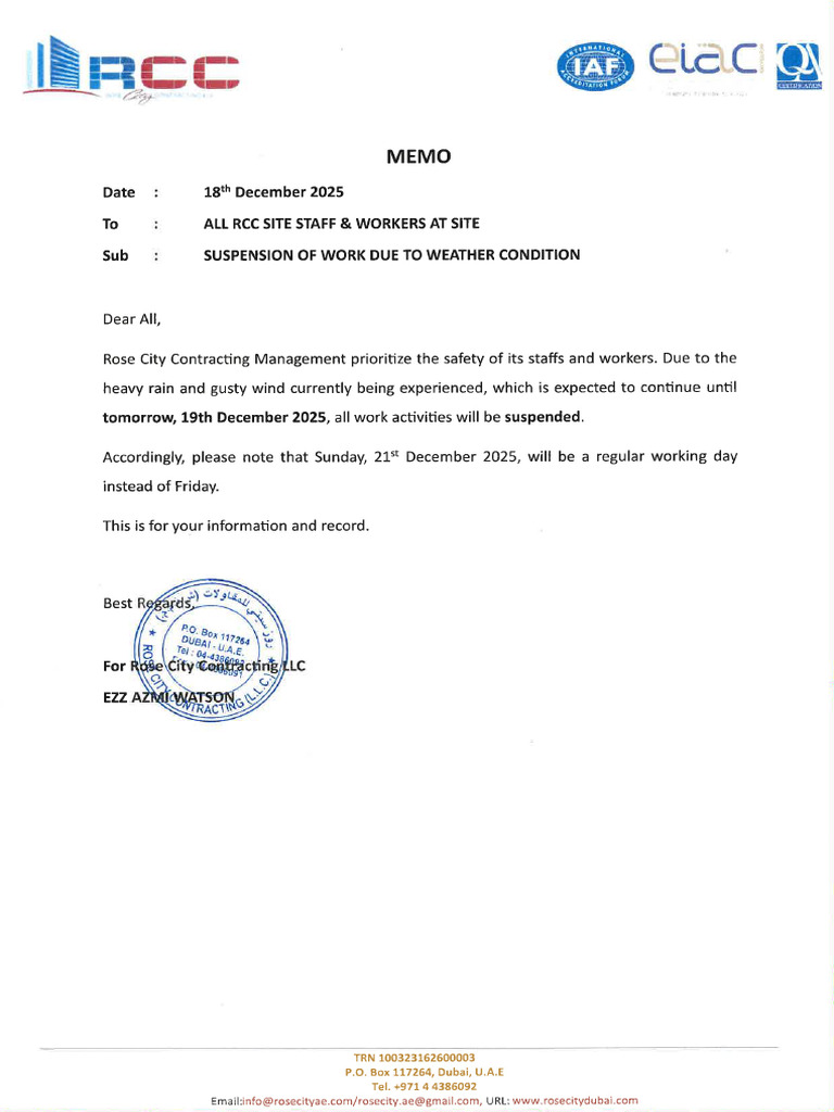 Suspension of Work Due To Weather Condition | PDF