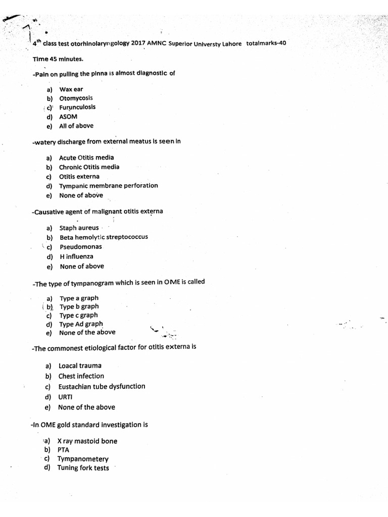 Class Test 4 ENT 2017 | PDF