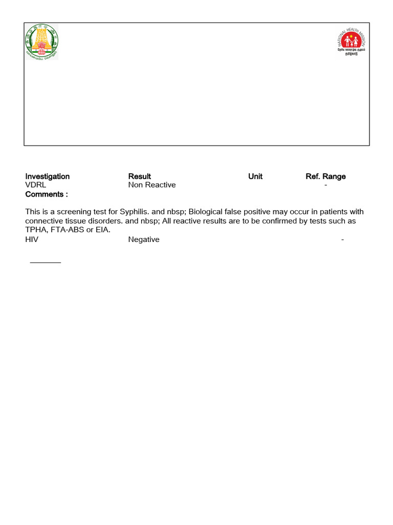 Syphilis and HIV Screening Results | PDF