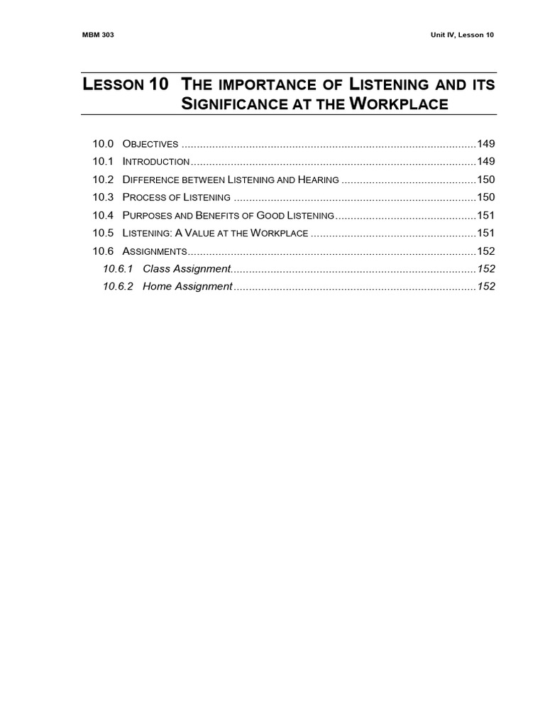 Importance of Listening in the Workplace | PDF | Nonverbal ...
