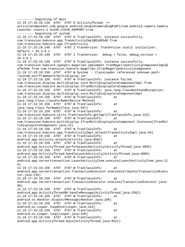 Camera and MultiDisplay Logs Analysis | PDF | Java (Programming ...