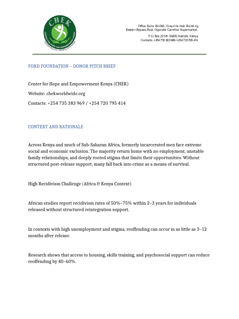 Ford Foundation - Donor Pitch Brief | PDF | Recidivism