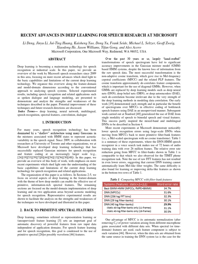 Recent Advances in Deep Learning For Spe | PDF | Deep Learning | Speech ...