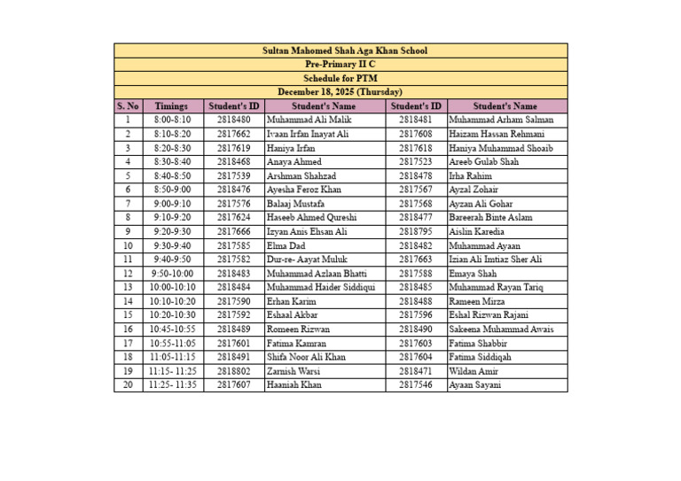 PPLLC PTM Schedule December 18th 2025 | PDF